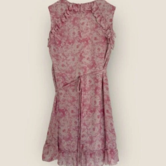 AllSaints Pink Floral Wrap Dress Size Small Ruffle Hem - Picture 6 of 7